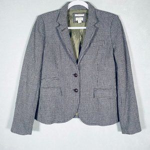 J Crew Wool Schoolboy Blazer Jacket Womens 8 Brown Houndstooth Single Breasted.